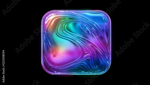 iridescent square shape - isolated on black background - glowing neon sign