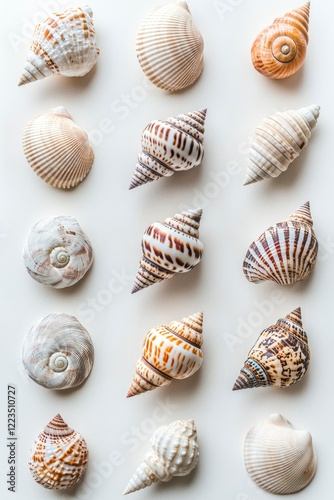 Assorted Seashells Arranged In A Neat Pattern photo