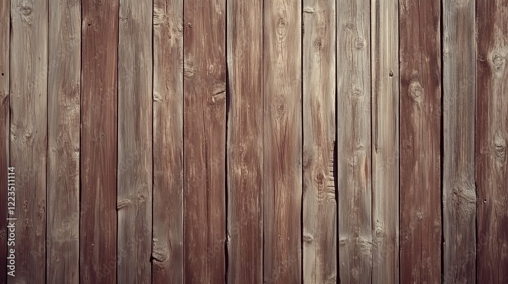 Naklejka premium Tough, Weathered Wood Plank Texture with Coarse Grain Lines, Uneven Edges, and Rich Brown Hues, Perfect for Achieving Natural, Hard-Worn Rustic Charm