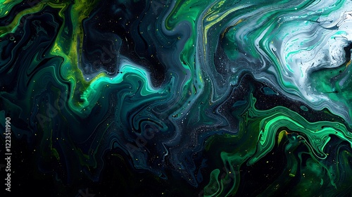 Black, Dark Blue, Green, Emerald, Petrol, Teal, Lime, and Yellow Abstract Background, Combining Deep and Vibrant Tones to Create a Bold, Energetic, and Modern Aesthetic