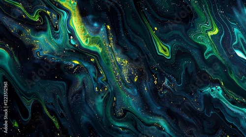 Black, Dark Blue, Green, Emerald, Petrol, Teal, Lime, and Yellow Abstract Background, Combining Deep and Vibrant Tones to Create a Bold, Energetic, and Modern Aesthetic