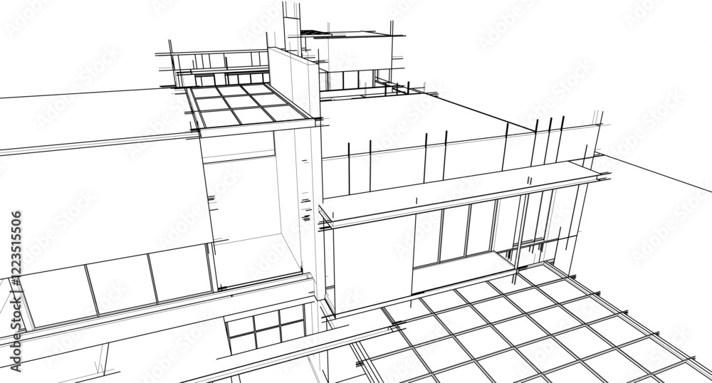Linear view of house architectural concept vector illustration Linear view of house architectural concept vector illustration