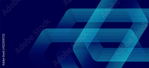 Digital futuristic technology concept with hexagons. Digital hexagonal blue abstract background. Geometric stripe line art design for poster, brochure, cover, banner, website, header