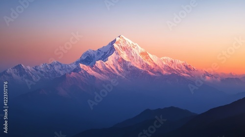 Majestic Snow-Capped Mountain at Sunset: A Serene Landscape