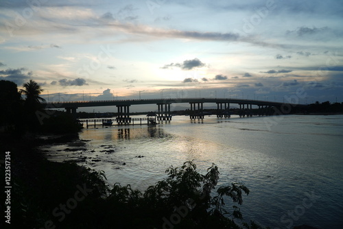 Wallpaper Mural The illuminated bridge over the Rio Ceara near Fortaleza in Brazil at sunset. The river, also called Rio Maranguape, just before it flows into the Atlantic Ocean. Torontodigital.ca