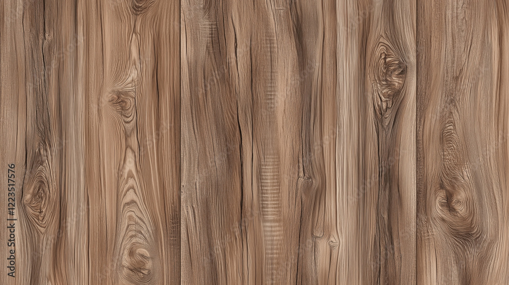 Fototapeta premium Tough, Weathered Wood Plank Texture with Coarse Grain Lines, Uneven Edges, and Rich Brown Hues, Perfect for Achieving Natural, Hard-Worn Rustic Charm