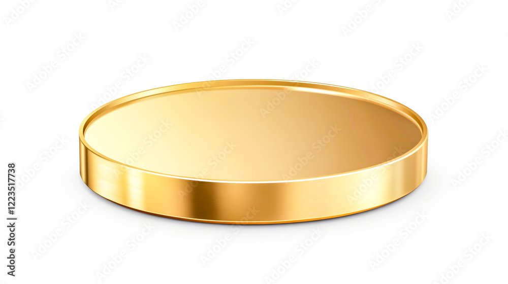 Gold circular podium with blank space for text or product presentation on a white background Gold circular podium with blank space for text or product presentation on a white background
