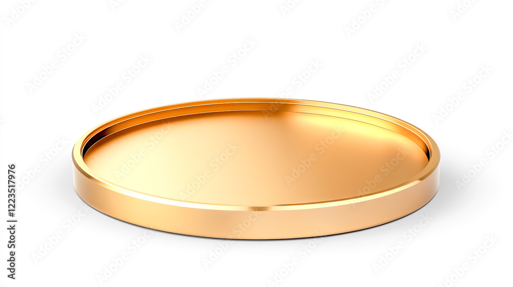 Gold circular podium with blank space for text or product presentation on a white background Gold circular podium with blank space for text or product presentation on a white background