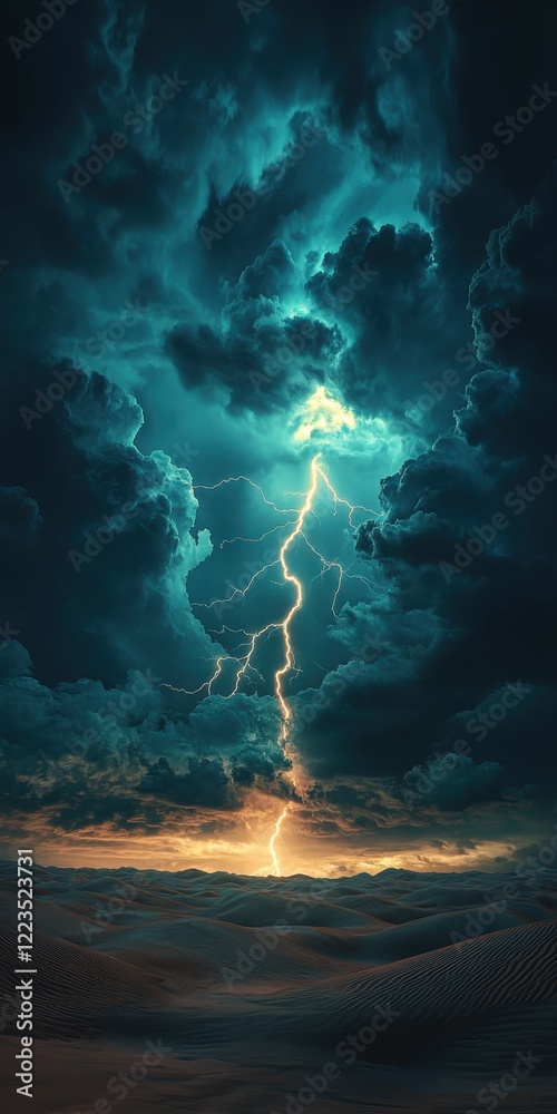 Obraz premium Dramatic lightning strike over dark stormy clouds at dusk