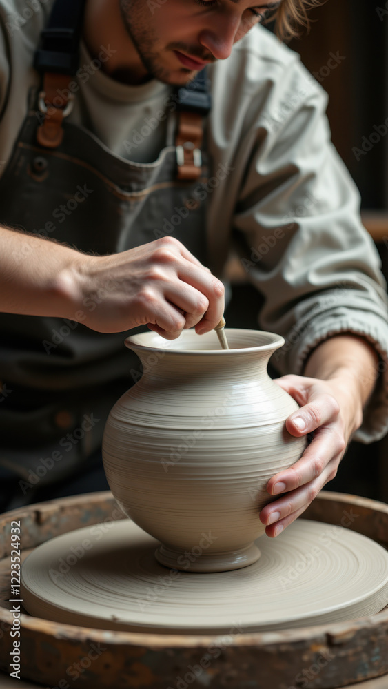 Hands shaping clay on a pottery wheel, a common craft activity with modern techniques. Hands shaping clay on a pottery wheel, a common craft activity with modern techniques.