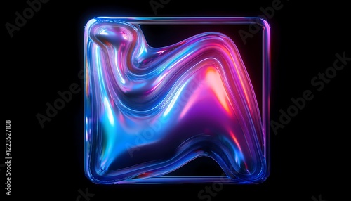 iridescent square shape - isolated on black background - glowing neon sign