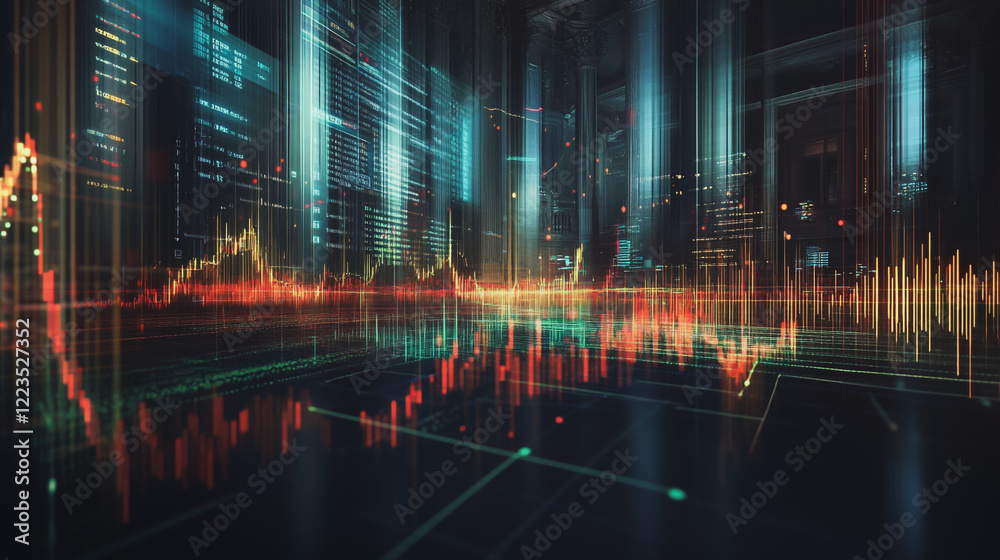 Fototapeta premium Abstract black background with Colorful charts and graphs with statistics to innovative analyze business potential and forecast future development of companies growth.