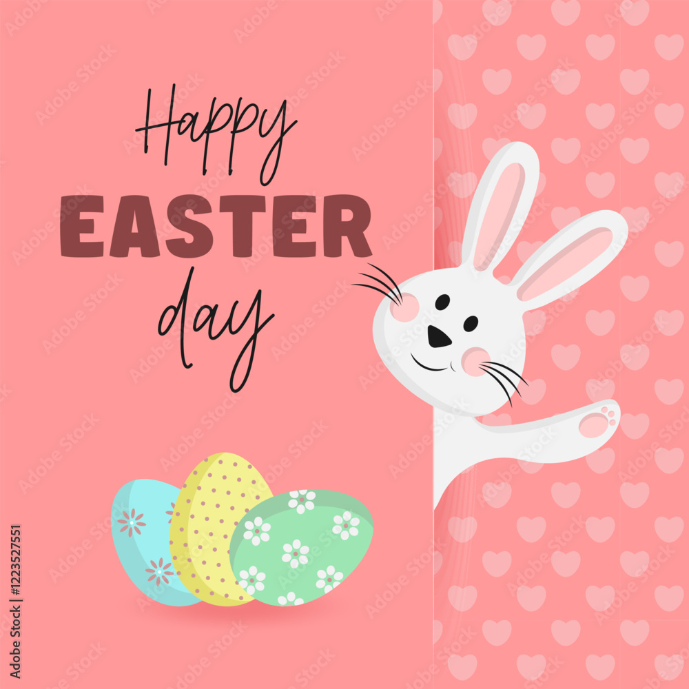Easter card with cute bunnies and eggs Easter card with cute bunnies and eggs