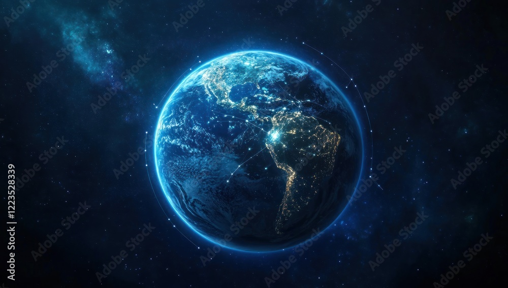 Global Network: Earth at Night, illuminated with connections Global Network: Earth at Night, illuminated with connections