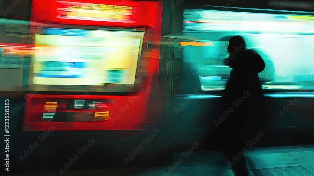 Obraz premium Digital payment chaos quality issues amidst urban transit city photography blurry motion modern technology