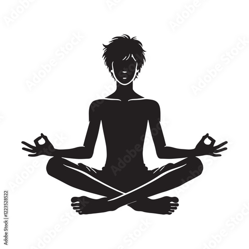 Silhouette of a person in a cross-legged meditation pose - meditation person silhouette - meditation person vector - meditation person illustration
