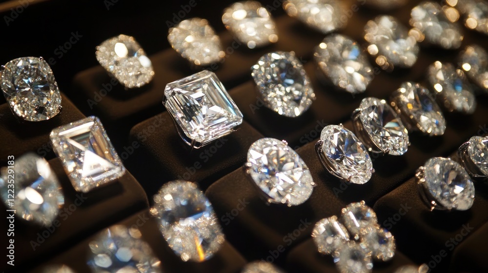 Sparkling Diamond Rings Displayed In Velvet Cases Sparkling Diamond Rings Displayed In Velvet Cases