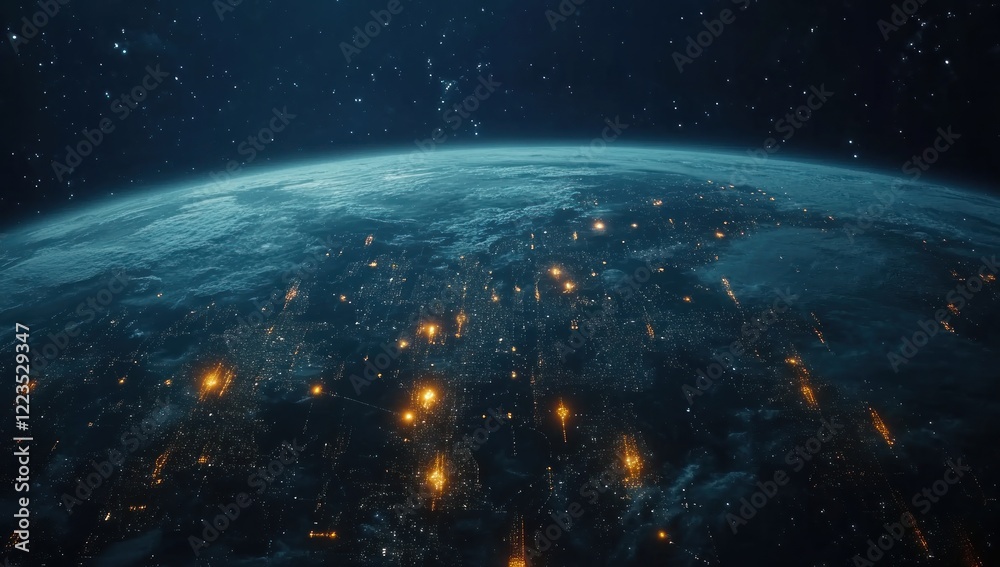 Fototapeta premium Earth's Night Lights: A Celestial View of Global Connectivity