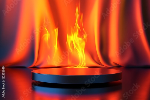 Sleek podium on a fiery abstract background, ideal for bold and energetic product showcases. photo