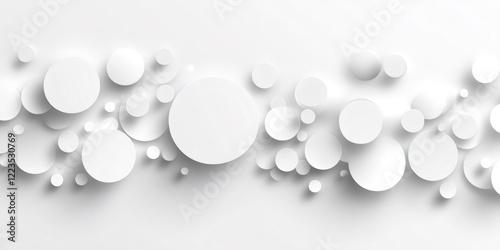 Minimalist white backdrop featuring floating translucent circles, creating gentle shadows with contemporary geometric design