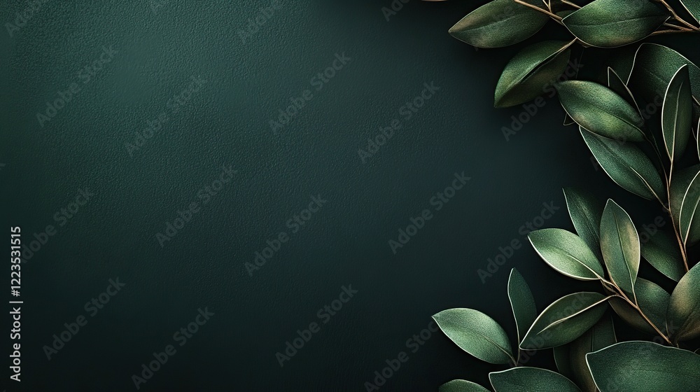 Dark Green Background with Lush Leafy Branches Dark Green Background with Lush Leafy Branches
