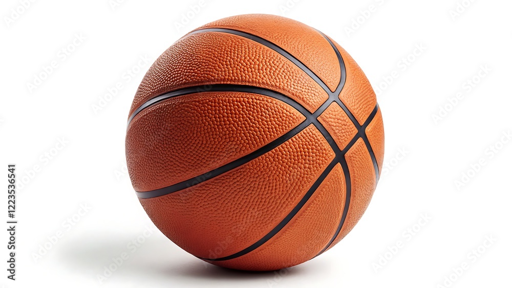Fototapeta premium Detailed basketball isolated on white background with PNG file, showcasing orange leather and black panel lines.