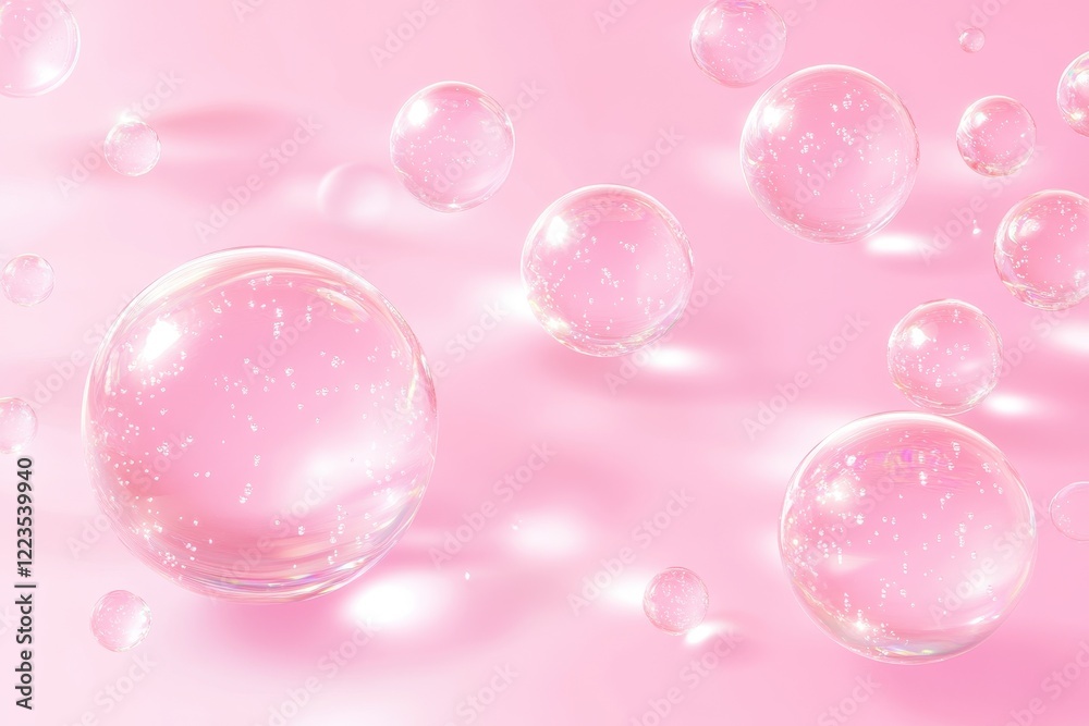 3D abstract backdrop of collagen bubbles Cosmetic essence with clear drops 3D abstract backdrop of collagen bubbles Cosmetic essence with clear drops