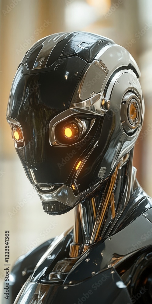 Fototapeta premium Futuristic robot with advanced tech in interior space