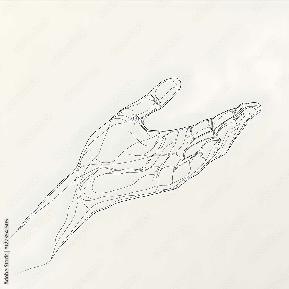 minimalist fine line drawing of a hand