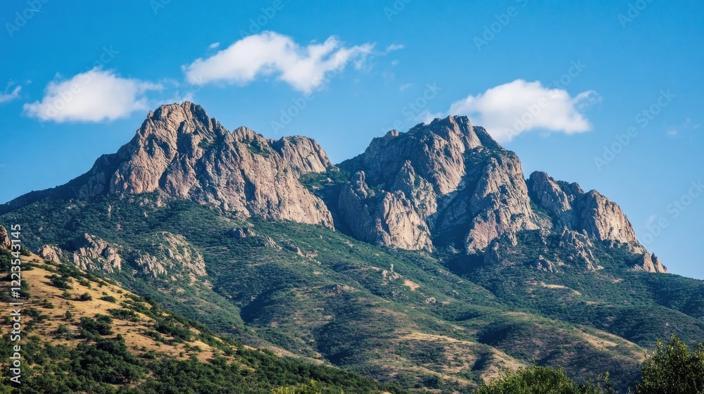 Majestic Mountain Range Under a Clear Blue Sky Majestic Mountain Range Under a Clear Blue Sky