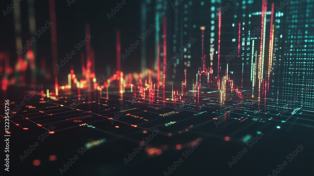 Obraz premium Abstract black background with Colorful charts and graphs with statistics to innovative analyze business potential and forecast future development of companies growth.