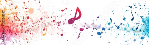 Colorful Music Notes Watercolor Design: A Vibrant and Energetic Composition