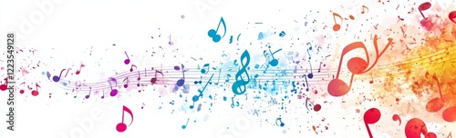 Colorful Musical Notes Watercolor Flow: An Artistic Composition