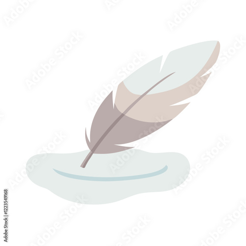 Soft gray feather floating on water illustration