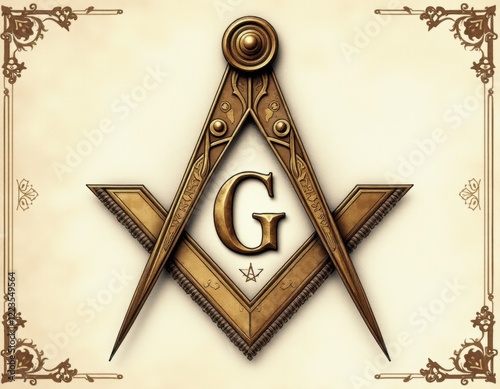 The Square and Compasses  on gold background 