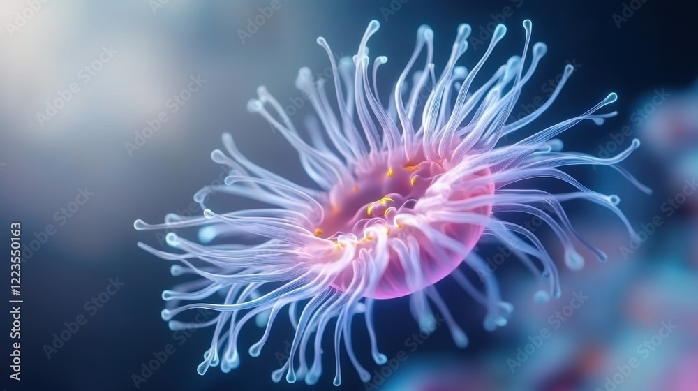 A vibrant, translucent jellyfish floats gracefully in a serene underwater scene, showcasing its delicate tentacles and bioluminescent colors. A vibrant, translucent jellyfish floats gracefully in a serene underwater scene, showcasing its delicate tentacles and bioluminescent colors.