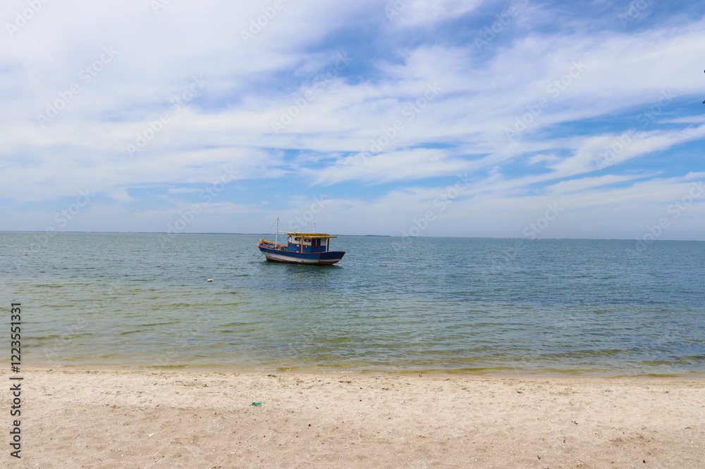 IGUABA GRANDE, RIO DE JANEIRO, BRAZIL – January 18, 2025: colorful fishing boat on Araruama Lagoon. IGUABA GRANDE, RIO DE JANEIRO, BRAZIL – January 18, 2025: colorful fishing boat on Araruama Lagoon.