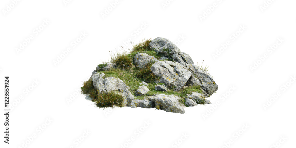 Large rock formation with grass isolated on transparent background Large rock formation with grass isolated on transparent background