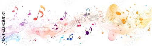 Colorful Music Notes Watercolor Flow: A Serene Artistic Design