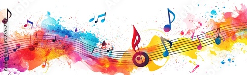 Vibrant Watercolor Music Notes: A Colorful, Flowing Composition
