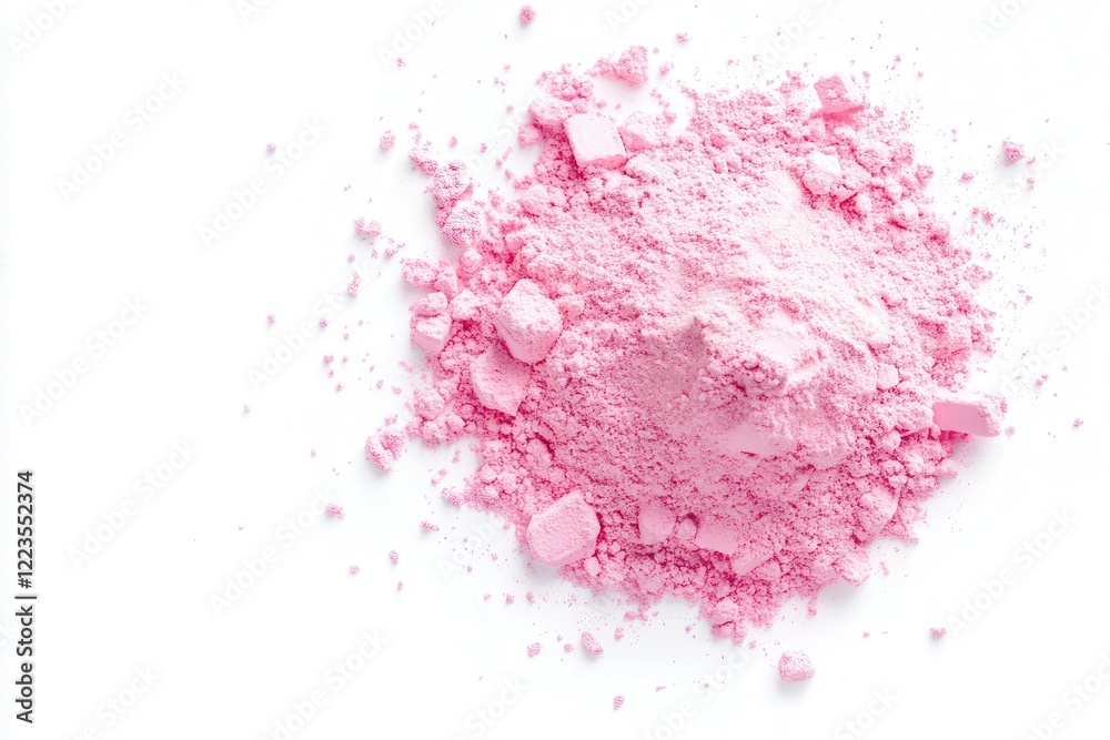 Fototapeta premium Collagen powder heap on a white surface Overhead view