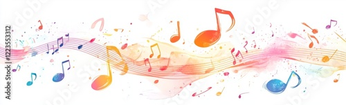 Watercolor Musical Notes: A Vibrant, Flowing Composition