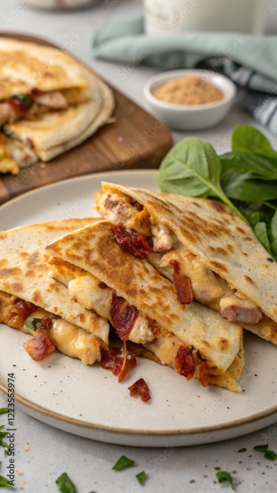 Keto Chicken and Bacon Quesadilla Recipe for Low Carb Meal. Generative AI Keto Chicken and Bacon Quesadilla Recipe for Low Carb Meal. Generative AI