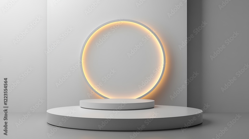 Minimalist White Display Platform with Oval Light