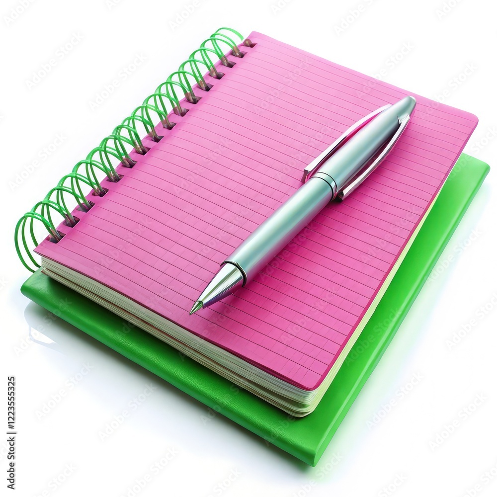 Colorful Notebook With Pen on a Clean Surface. Generative AI Colorful Notebook With Pen on a Clean Surface. Generative AI