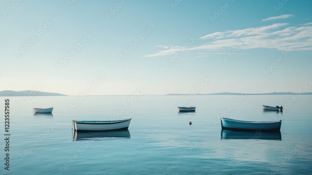 Naklejka premium Serene Coastal Scene With Small Boats at Rest