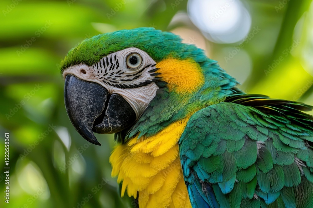 A vibrant green and yellow macaw portrait A vibrant green and yellow macaw portrait