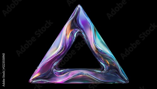iridescent triangle shape - isolated on black background - glowing neon sign
