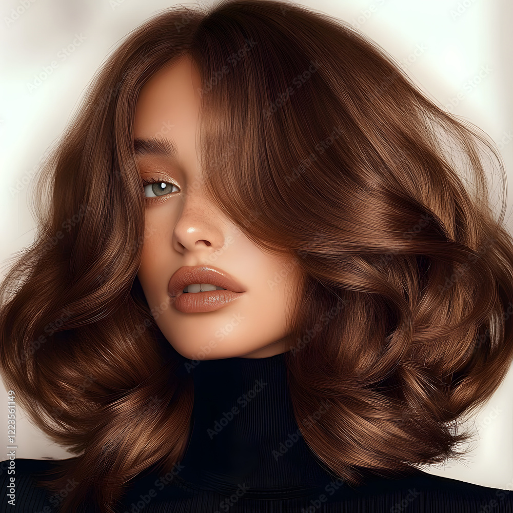 Naklejka premium Model with Mocha Mousse hair color