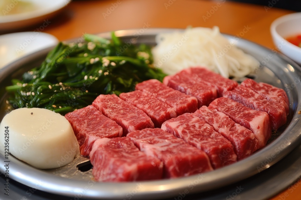 Dishes from Korea beef bibimbap rice soup raw meat kimchi stew spicy sides and tofu Dishes from Korea beef bibimbap rice soup raw meat kimchi stew spicy sides and tofu